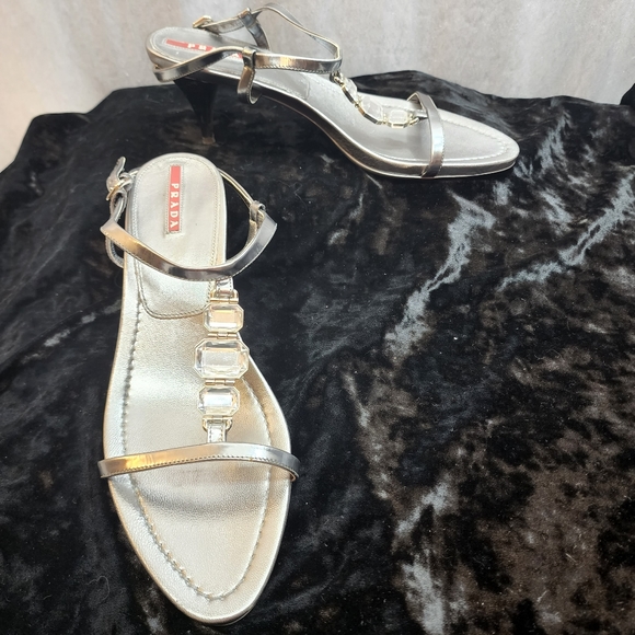 PRADA Silver Jeweled Sandals Size 10 prada 40. Made in Italy 🇮🇹 - Picture 4 of 13